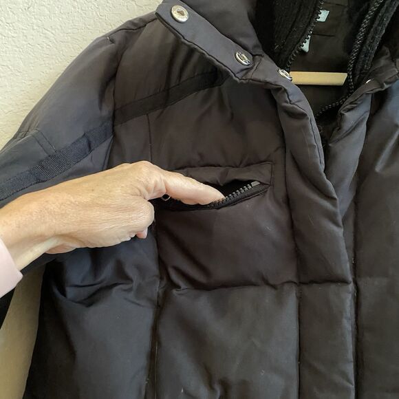 Finish Line Athletics Black Puffer Down Medium Coat Jacket Pockets Zipper Snap - Picture 3 of 12